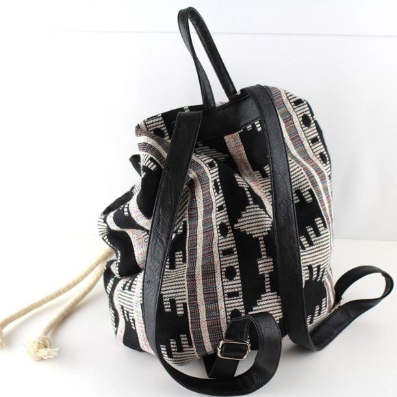 Black & White Navajo Aztec Bucket Backpack Bag NEW - Picture 6 of 7
